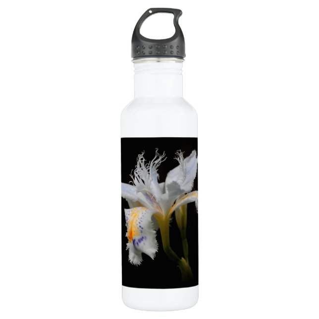 Elegant Japanese Crested Iris White Flowers Stainless Steel Water Bottle (Front)