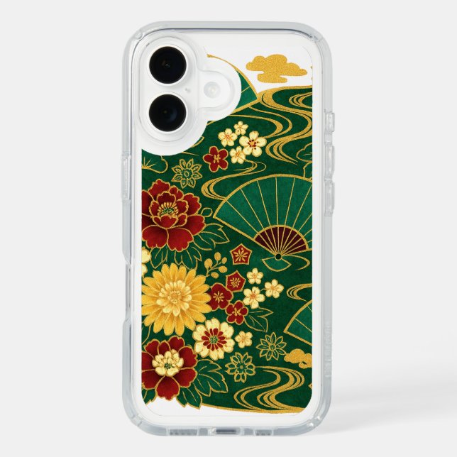 Elegant Japanese Fan and Floral Pattern Speck iPhone Case (Front)