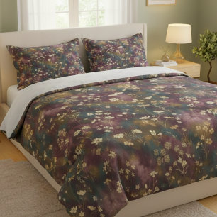 Elegant Japanese Floral – Moody Plum & Teal  Duvet Cover