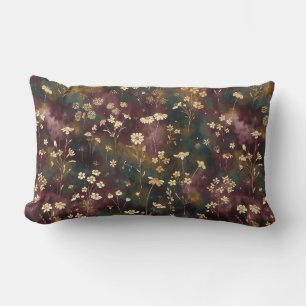 Elegant Japanese Floral – Moody Plum & Teal Lumbar Pillow