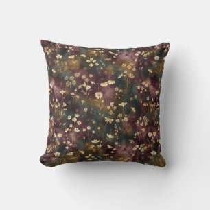 Elegant Japanese Floral – Moody Plum & Teal  Throw Pillow
