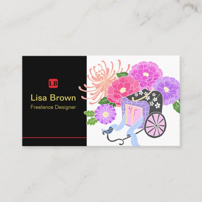 Elegant Japanese Flower Design Business Card (Front)