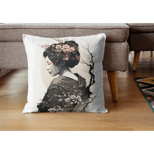 Elegant Japanese Geisha - Throw Pillow
