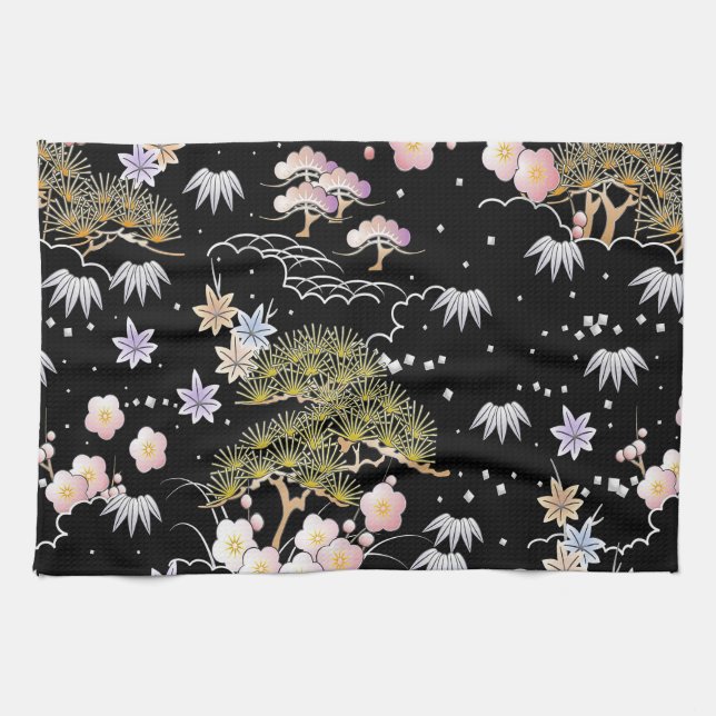 Elegant Japanese Inspired Botanical Artwork | Kitchen Towel (Horizontal)