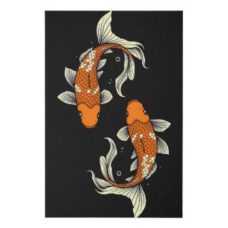 Elegant Japanese Koi Fish Black and Orange Faux Canvas Print