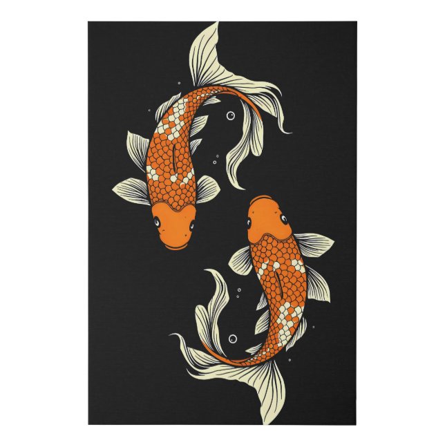 Elegant Japanese Koi Fish Black and Orange Faux Canvas Print (Front)