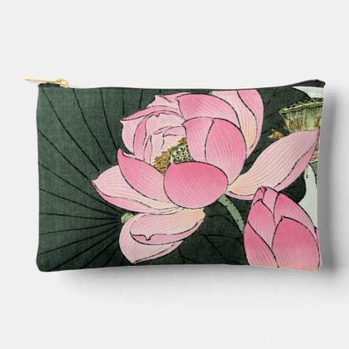Elegant Japanese Lotus Flower _ Vintage Fine Art  Accessory Pouch