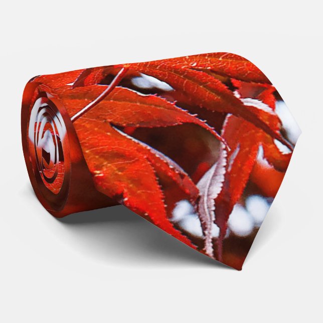 Elegant Japanese Red Maple Leaves Neck Tie (Rolled)