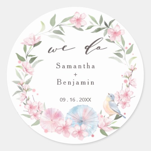 Elegant Japanese Sakura Cherry Blossom Wedding Classic Round Sticker