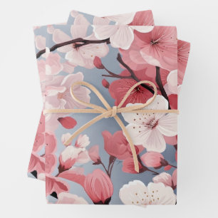 Elegant Japanese Sakura Floral Wrapping Paper Sheets