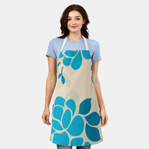 Elegant Japanese Style Blue Floral Design   Apron