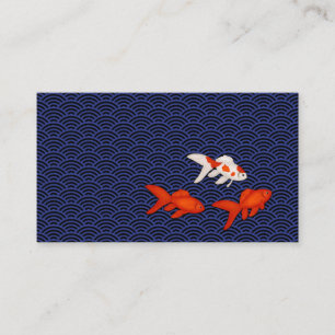 Elegant Japanese Style Seigaiha & Goldfish Business Card