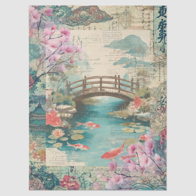 Elegant Japanese Themed Collage Decoupage Tissue Paper (Front)