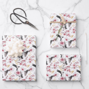 elegant Japanese tiled party bird pattern Wrapping Paper Sheets