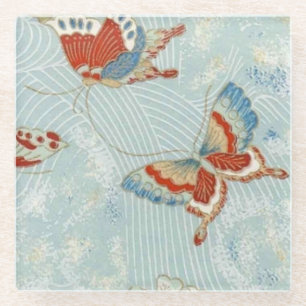 Elegant Japanese Washi Origami Butterflies Glass Coaster