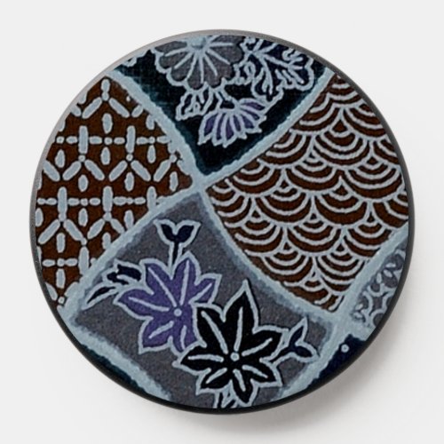 Elegant Japanese Washi Origami Indigo Patterns PopSocket