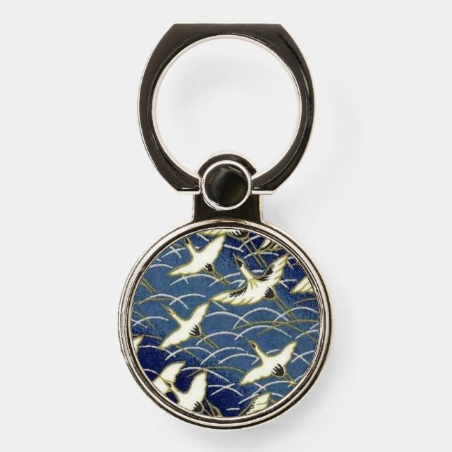 Elegant Japanese Washi Origami Lucky Cranes Phone Ring Stand (Front)
