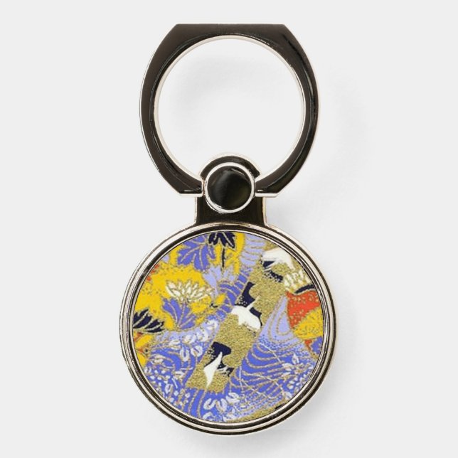 Elegant Japanese Washi Origami Lucky Cranes Phone Ring Stand (Front)