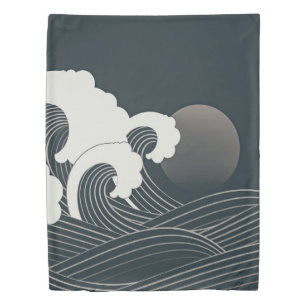 Elegant Japanese Waves Black and White Artwork   Duvet Cover