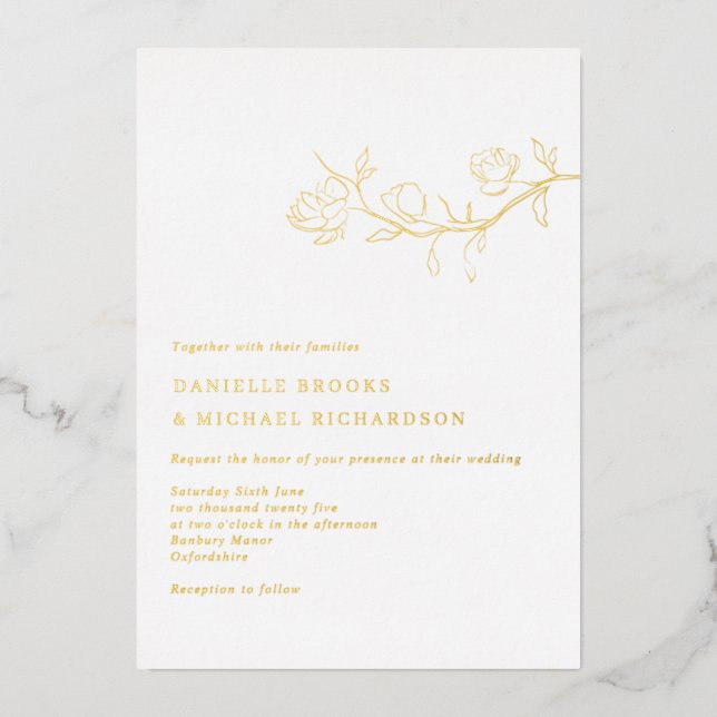 Elegant Jasmine Branch Wedding Gold Foil Invitation (Front)