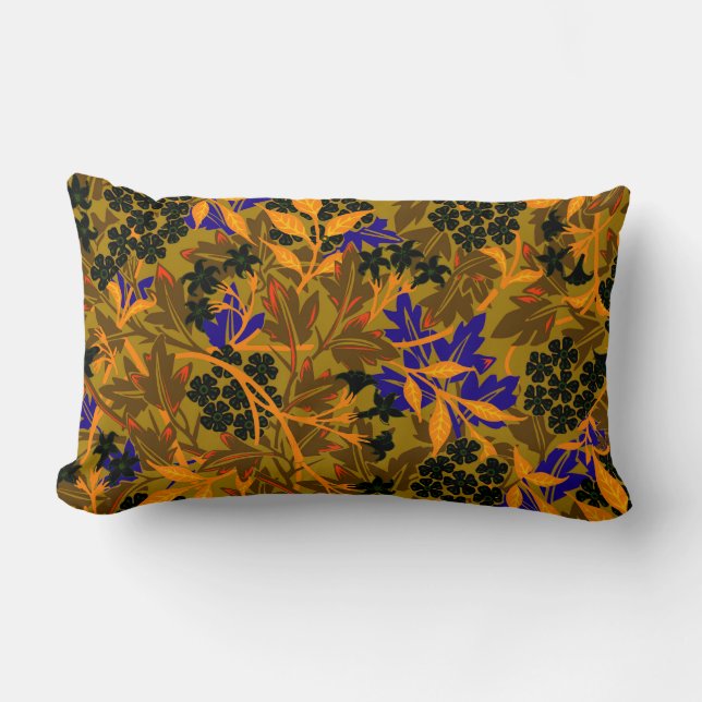 Elegant Jasmine Floral Pattern | Olive Green Lumbar Pillow (Front)