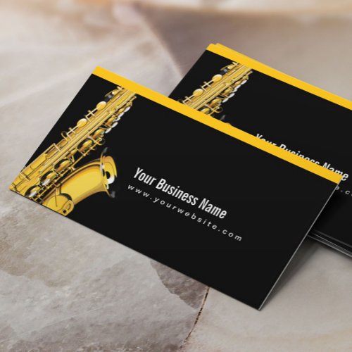Elegant Jazz Sax Music Black Business Card