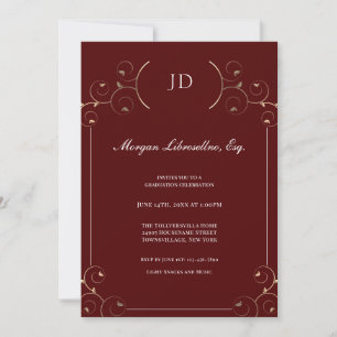 Elegant JD Gold Burgundy Lawyer Graduation Invitation