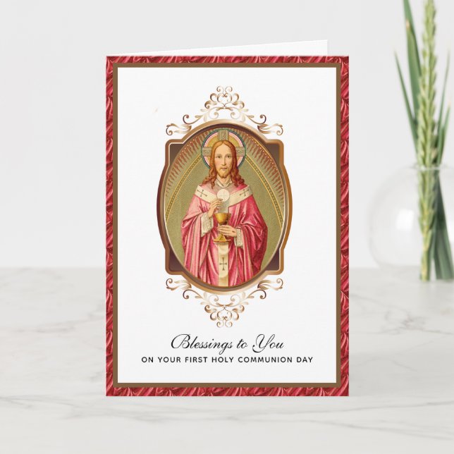 Elegant Jesus First Holy Communion Vintage Card (Front)