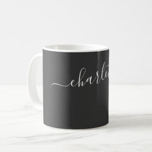 Elegant Jet Black Color Modern Name Personalized Coffee Mug
