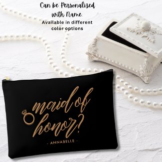 Elegant Jet Black Maid of Honor Gift Personalized