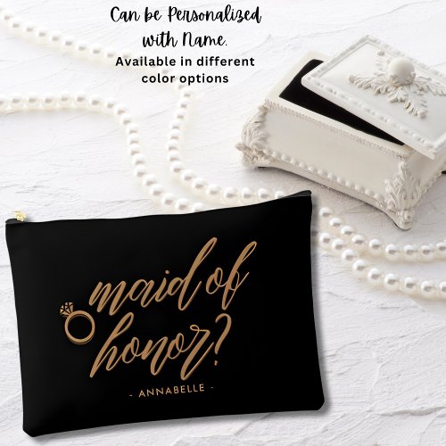 Elegant Jet Black Maid of Honor Gift Personalized Accessory Pouch
