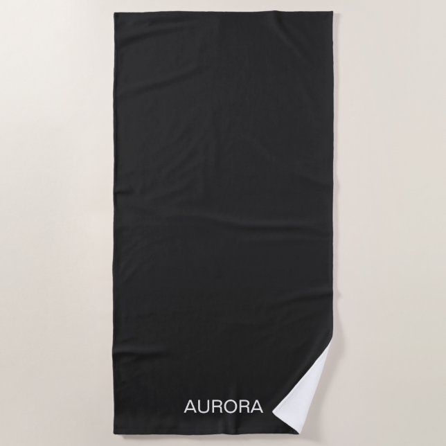 Elegant Jet Black Personalized Name -  Beach Towel (Front)