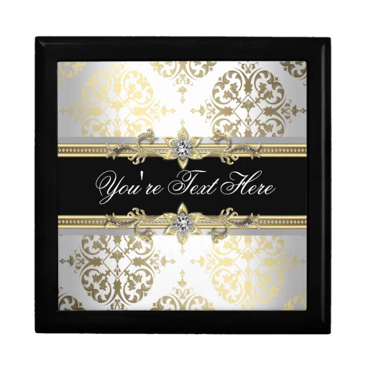 Elegant Jewel Black Damask Keepsake T Box Zazzle