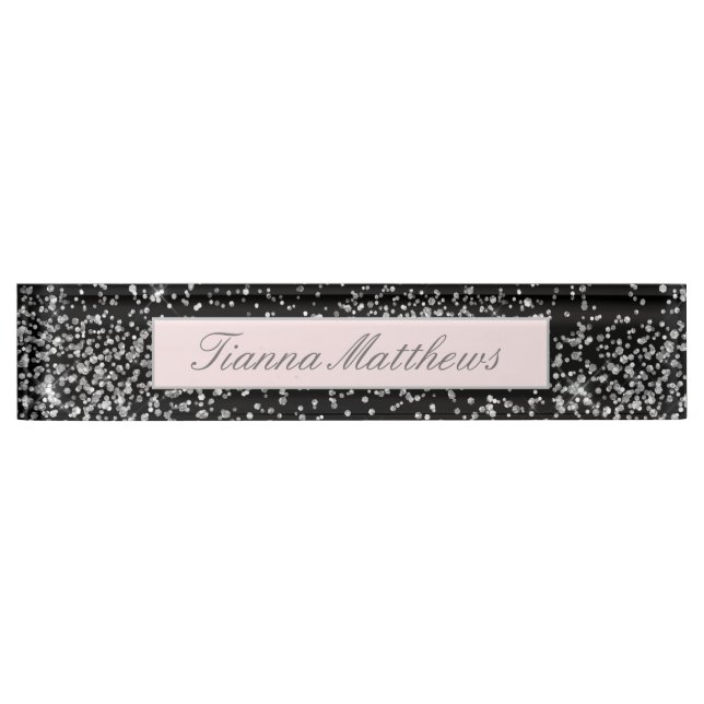 Elegant Jewel Diamond Scatter Sparkle Design  Desk Name Plate (Front)
