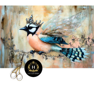 Elegant Jewel Embellished Bird Art Decoupage Tissue Paper