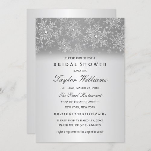 Elegant Jewel Silver Snowflake Bridal Shower Invitation
