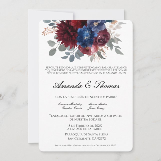 Elegant jewel theme Spanish wedding Invitation (Front)