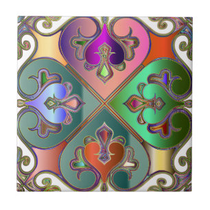 Elegant Jewel-Tone Arabesque Abstract Personalized Tile