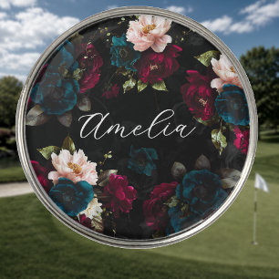 Elegant Jewel Tone Floral Golfers Gift Golf Ball Marker