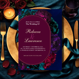 Elegant Jewel Tone Floral Wedding Invitation