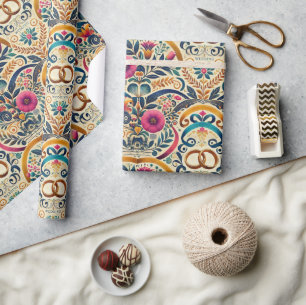 Elegant Jewel-Toned with Intertwined Rings Wedding Wrapping Paper