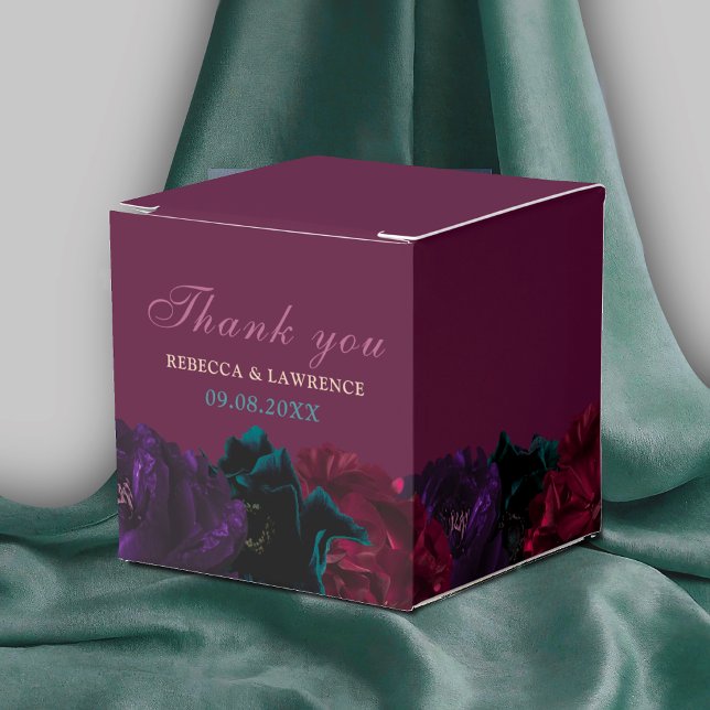 Elegant jewel tones flowers burgundy wedding favor boxes (Creator Uploaded)