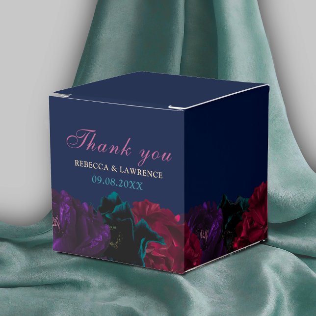 Elegant jewel tones flowers dark blu wedding favor boxes (Creator Uploaded)