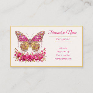 Elegant Jeweled Butterfly & Rose Business Card