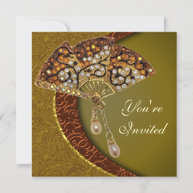 Elegant Jeweled Fan Party Invitation (Front)