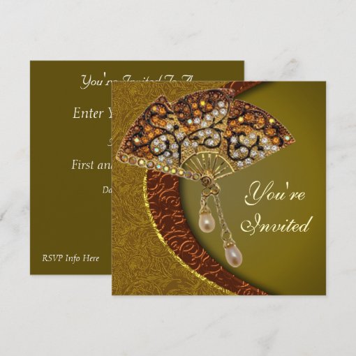 Elegant Jeweled Fan Party Invitation | Zazzle