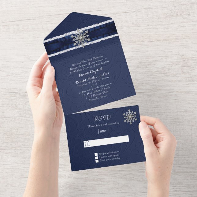 Elegant Jeweled Snowflake 2 All In One Invitation (Tearaway)