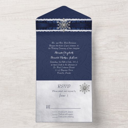 Elegant Jeweled Snowflake All In One Invitation