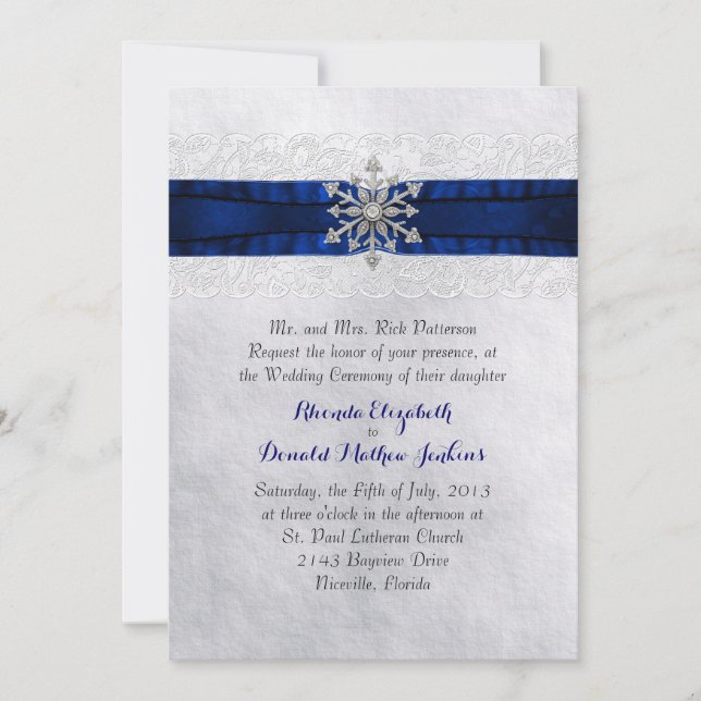 Elegant Jeweled Snowflake Wedding Invitation (Front)