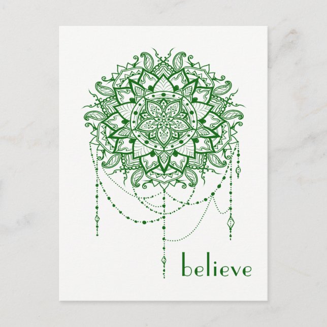 Elegant Jeweled Zen Mandala "Believe" Postcard (Front)